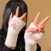 Plush Half Finger Gloves Soft Knitted Gloves Cute Fingerless Gloves  Winter