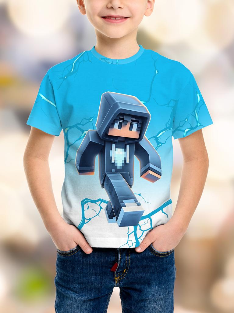 Модная Игра Пиксельная День Рождения 3D Печать Детская Футболка Юмор Смешной Мальчики Новинка Подарок Короткий Рукав Te