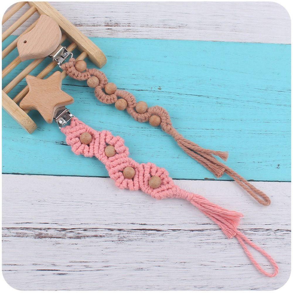 Круглый держатель для пустышки с зажимом из дерева, зажимы для держателя соски, милый детский плетеный держатель для пустышки, дети