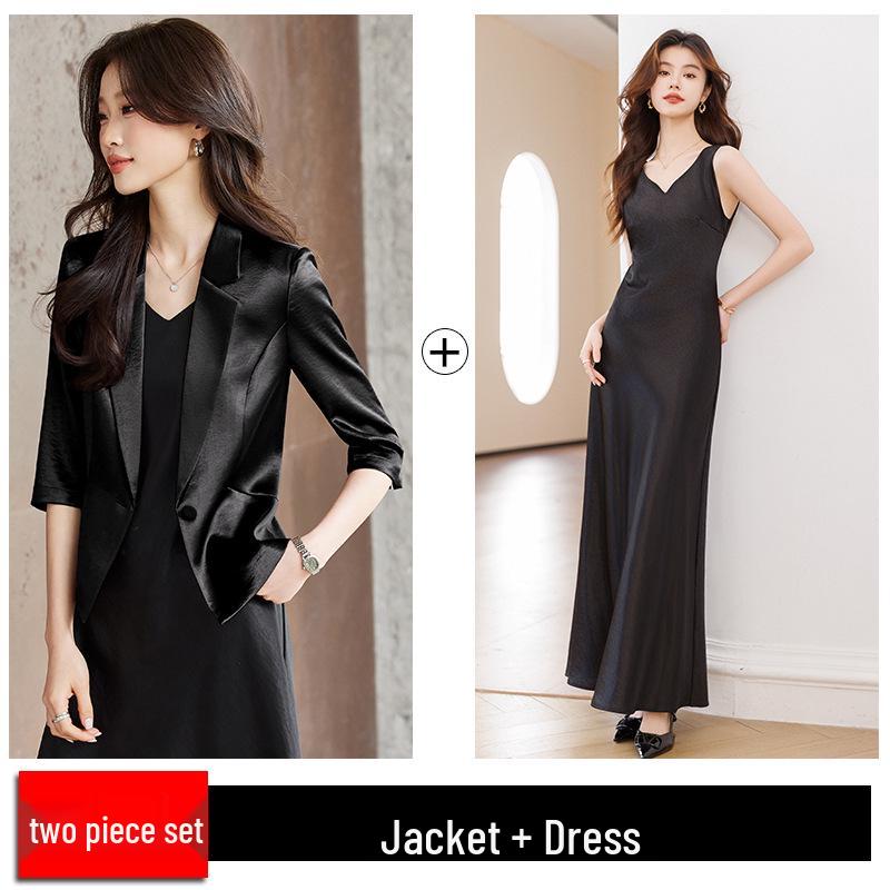 Женский костюм-двойка (блейзер и платье) из ацетатного сатина, для миниатюрных, - Коллекция Весна 2026