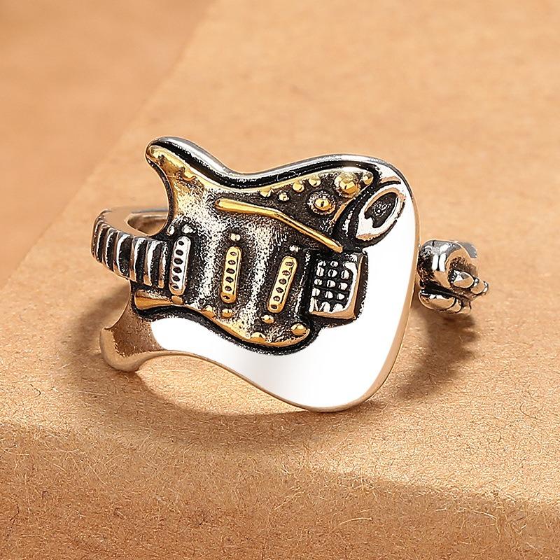 Популярное кольцо-гитара для мужчин и женщин, ретро-стиль, хип-хоп-тренд, открытый рот, нишевое креативное кольцо