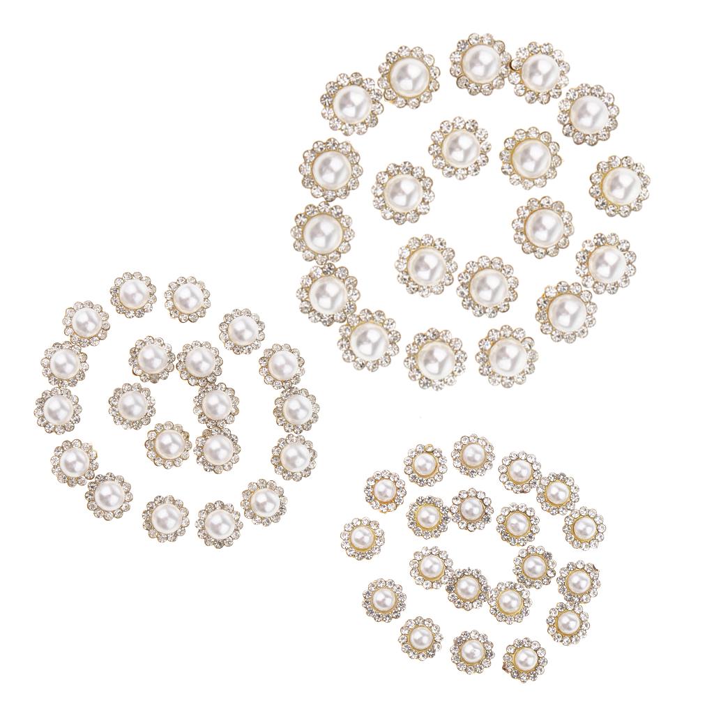 20 Pieces Faux Pearl Buttons Rhinestone Embellishments Flatback for DIY 12mm