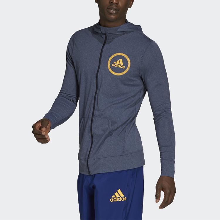 Adidas Mens Rash Guard Long Sleeve Logo Print Sports Swim Jacket Men Jackets Ink-Blue GT5054