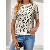 Ayollar yozgi leopard printli dumaloq yoqali qisqa yengli futbolka