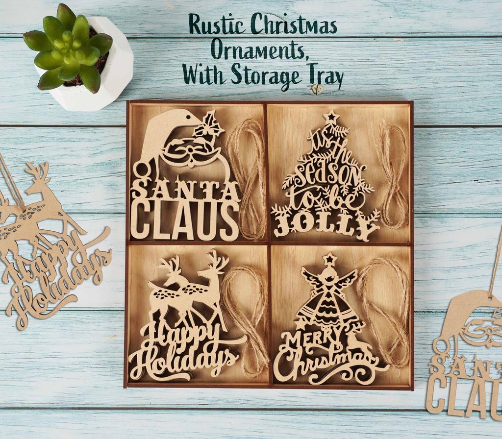 Inkdotpot 18 шт. Рождественские украшения, незаконченные деревянные лазерные вырезы в форме дерева/колокольчика, подвесное украшение
