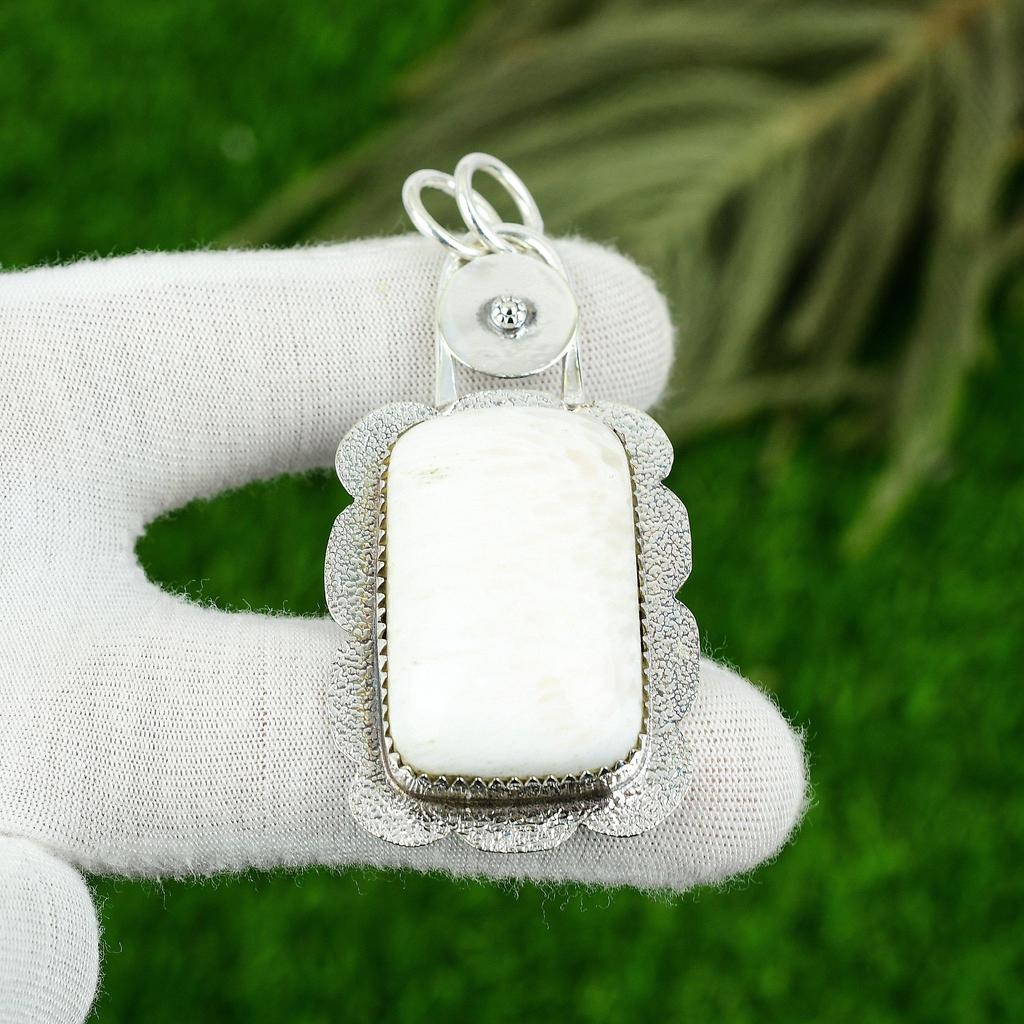 925 Sterling Silver Natural Scolecite Handmade Bezel Unique Wife Pendant Jewelry