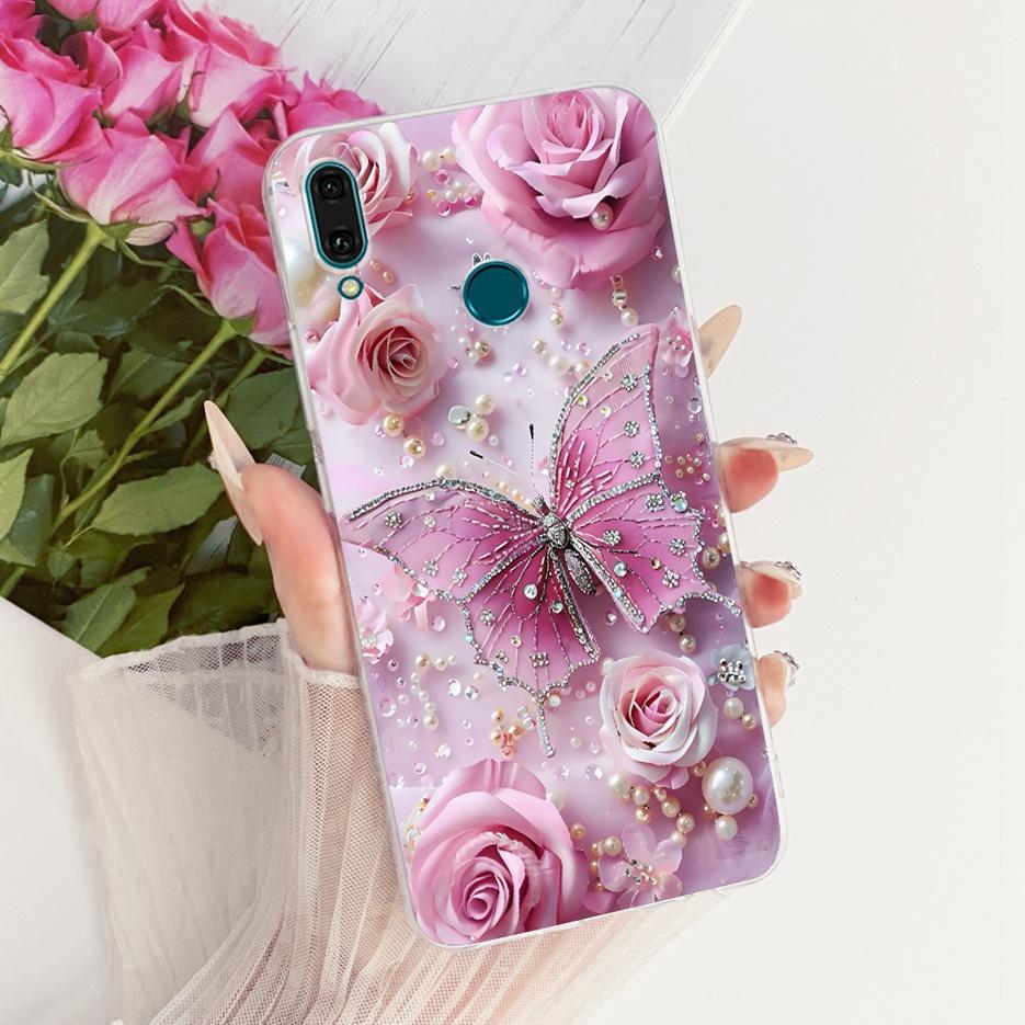 For Huawei Y9 2019 Case JKM-LX1 JKM-LX2 New Flowers Butterfly Painted Cover Soft Silicone Case For Huawei Y9s Y 9 s Y9 2019 Bags