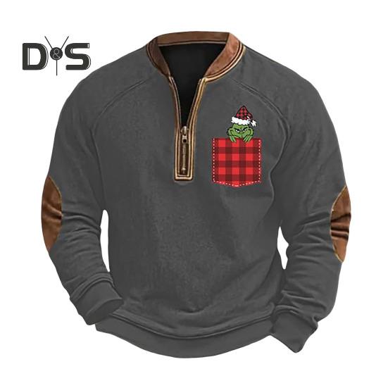 Весна Осень Мужской Топ На Молнии Полуоткрытый V-образный Вырез 3D Мультяшный Принт Лоскутные Рукава Плюс Размер Пуловер Свободный Спортивный Досуг Праздник Свитшот