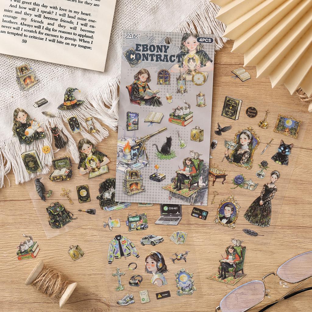 4/24sheets Kawaii Little Girl's Daily Life PET Die cut Stickers DIY Diary Phone Case Aesthetics Stationery Stickers