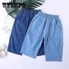Летние шорты для мальчиков, универсальные тонкие мягкие джинсовые брюки для больших детей, детские свободные укороченные брюки