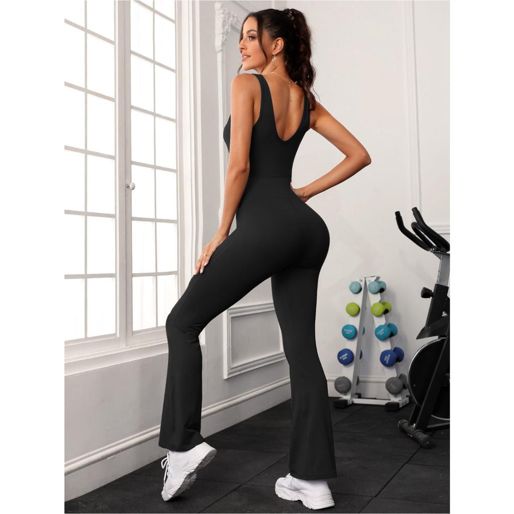 Цельный комбинезон для фитнеса, женский однотонный боди, бесшовный комбинезон с открытой спиной, спортивная одежда для йоги