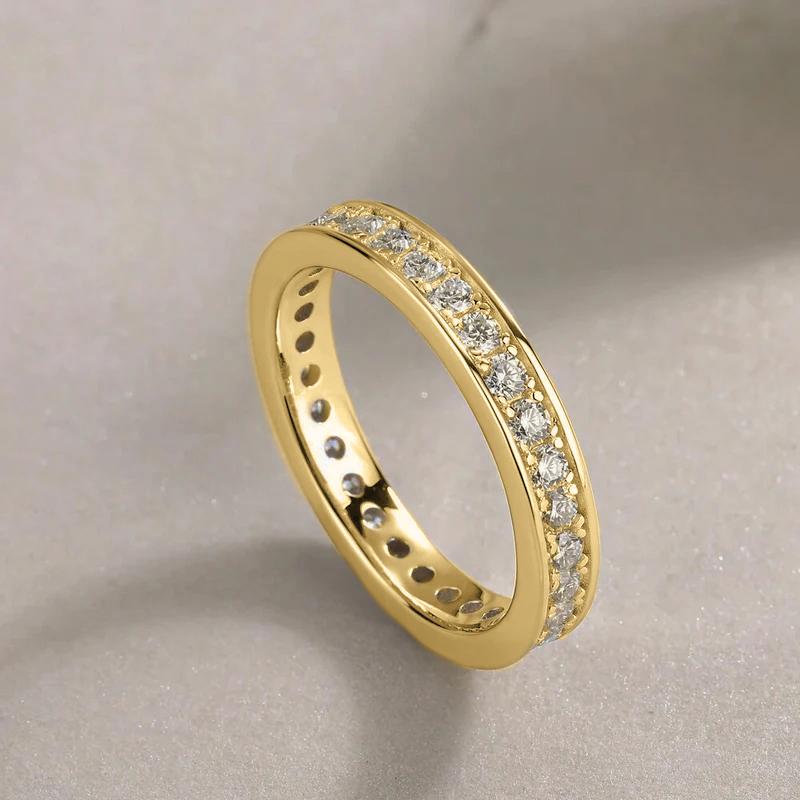 Новые Модные Блестящие Кольца с Одним Рядом Кубического Циркония для Женщин Яркие Вечерние Украшения Простые Стильные Аксессуары для Пальцев