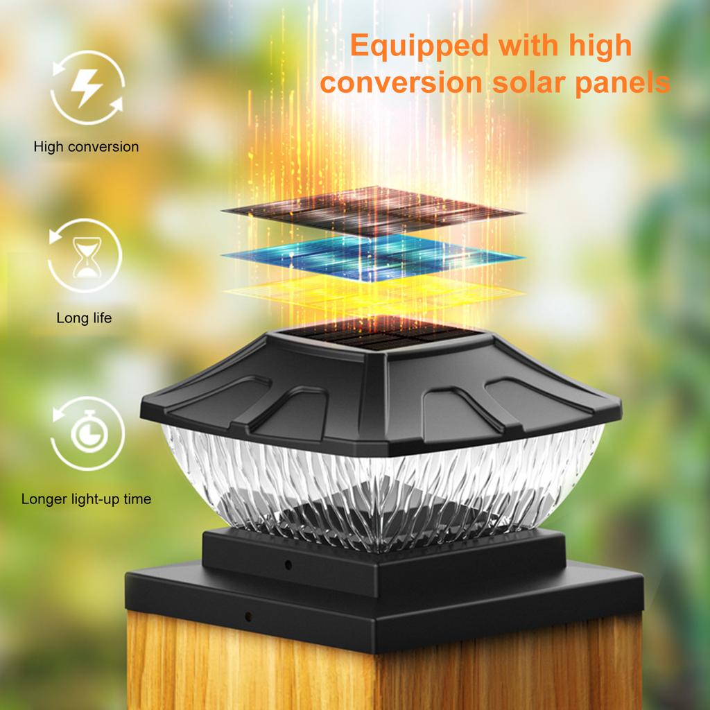 Outdoor Waterproof Solar Pillar Light Patio Garden Fence Gate Post Light 6X6 inch 600mAh Battery