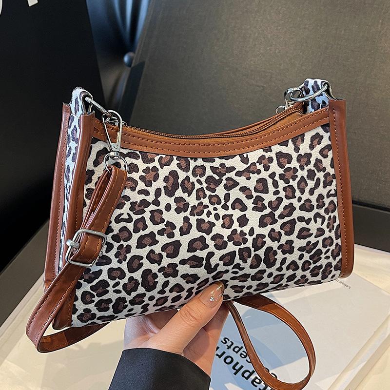 Сумка с леопардовым принтом, женская, новая, нишевая, сумка через плечо, женская, ретро, универсальная, через плечо, женская