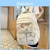 Simple Solid Color Student Backpack With Transparent Compartment And Decor Doll