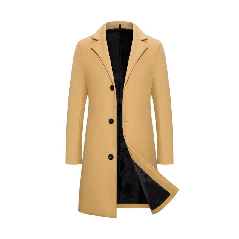 Spring Autumn New Long Cotton Coat New Wool Blend Pure Color Casual Business Fashion Men's Clothing Slim Windbreaker Jacket