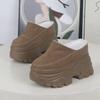 Fashion Women Fur Platform Half Slippers Woman Retro Suede Warm Shoes Autumn New Outdoor Design Thick-bottom Increase Cotton Slippers