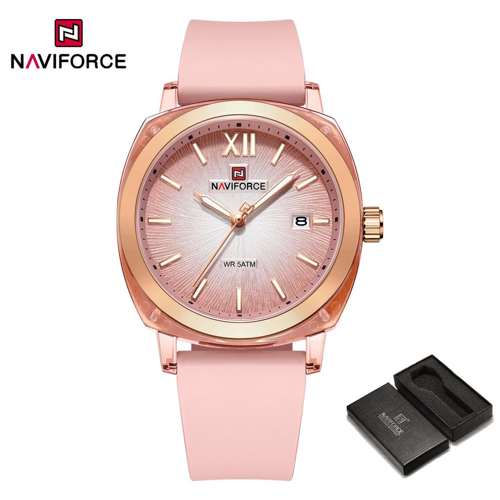 Naviforce Оригинальные календарные часы для женщин, кварцевый механизм, круглый циферблат, светящиеся стрелки, водонепроницаемый силиконовый ремешок, женские легкие часы NF6111