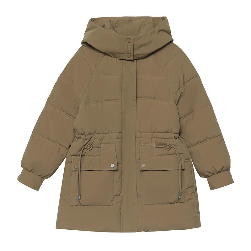 Пуховик с хлопковой подкладкой для девочек, длинный, толстый, зимняя одежда, с капюшоном, кулиской на талии, большим карманом, пальто с хлопковой подкладкой