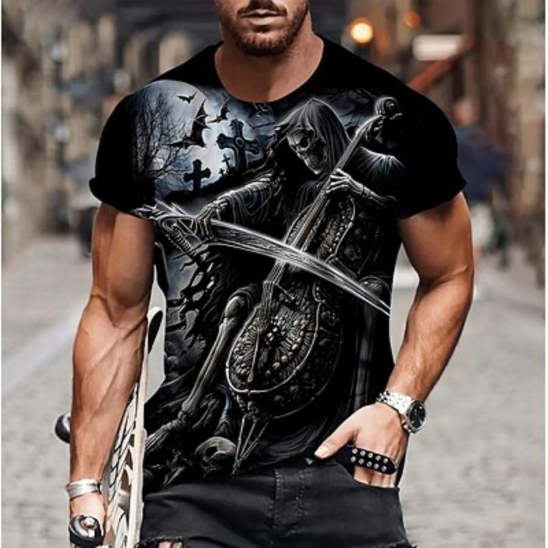 Men's Graphic Skulls T Shirt Tee Short Sleeve T Shirt 3D Print Crew Neck Shirt Vintage Fashion Des3igner Outdoor Casual Daily