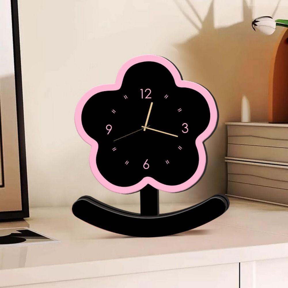Non-slip Small Flower Pendulum Clock Ornament Tabletop Statue Clock Wood Desk Clock  Bedside