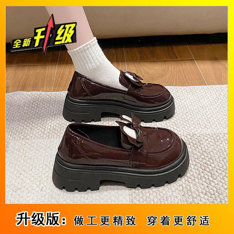 British Style Platform Loafer Single Shoes Retro Japanese Round Head 2025 Autumn New Small Leather Shoes Women's French Bow