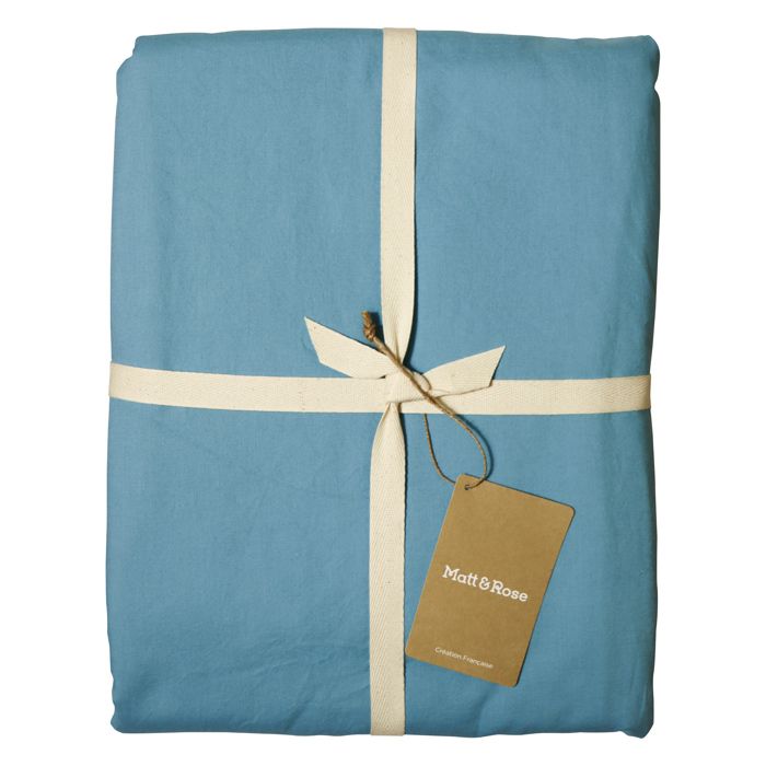 Housse De Couette Unie 100% Coton - MATT & ROSE - COTON LAVÉ - Bleu Glacier - 260x240 Cm