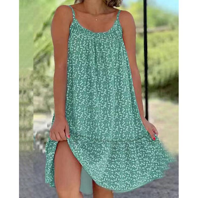 Women's Fashion Sling Dress Summer Casual Sleeveless Oversized Floral Printing Party Loose Dresses Female
