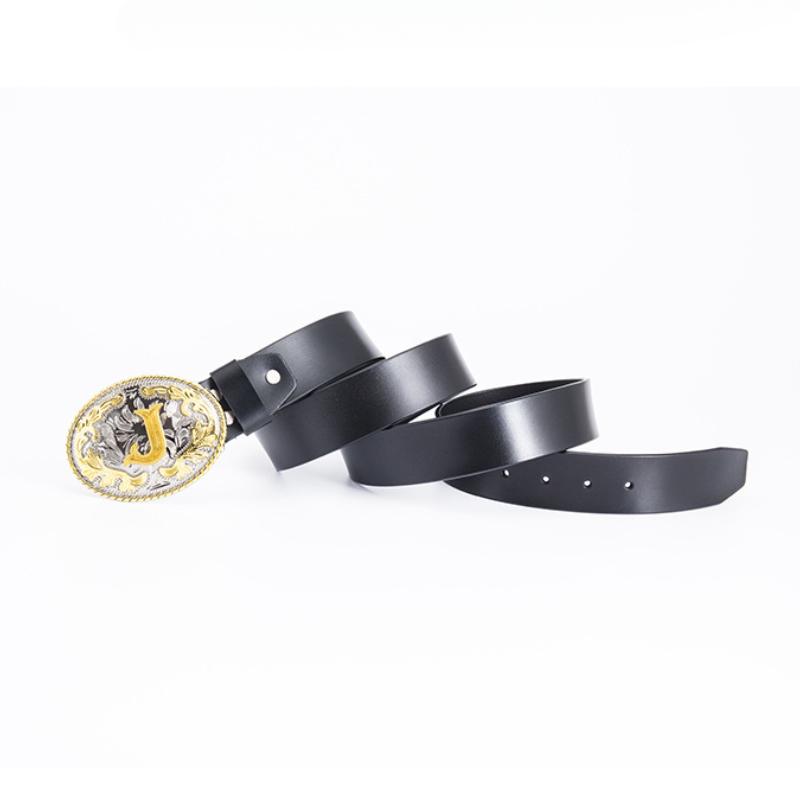 Gold Men's Belt Whole Two-layer Cowhide Fashionable Retro F Letter Belt Plate Buckle