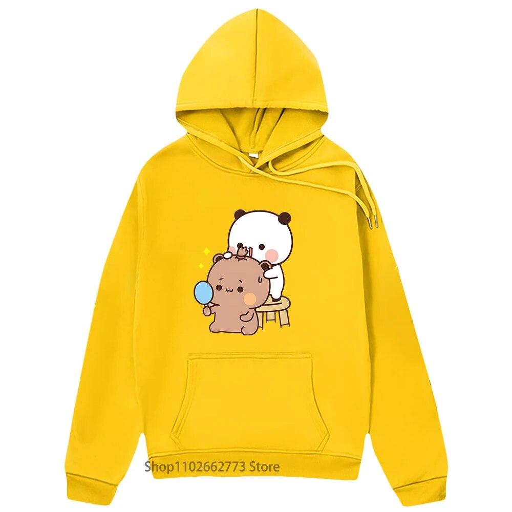 Толстовка с принтом Kawaii для девочек, свитшот с принтом Bubu Dudu, одежда с рисунком панды и медведя, одежда унисекс для женщин, одежда Y2k, весенняя одежда