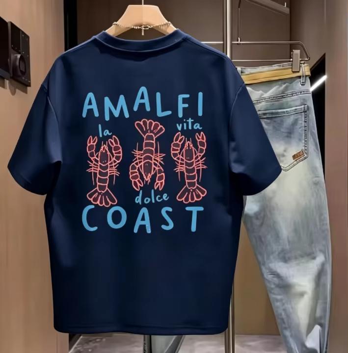 Coastal Lobster Pattern Printed Unisexs TShirt Casual Pure Cotton ShortSleeved Top Summer Unisexs And Unisexs Streetwear Top