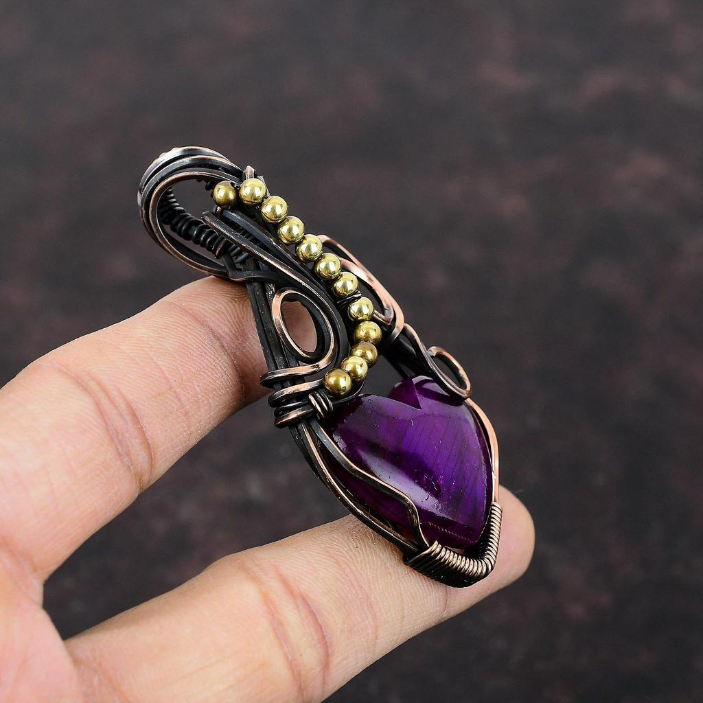 Фиолетовый огненный лабрадорит Кулон Медная проволока, обернутая драгоценным камнем Кулон Ручной работы Медные ювелирные изделия Дизайнерский кулон Проволочная обмотка Ювелирный подарок для него