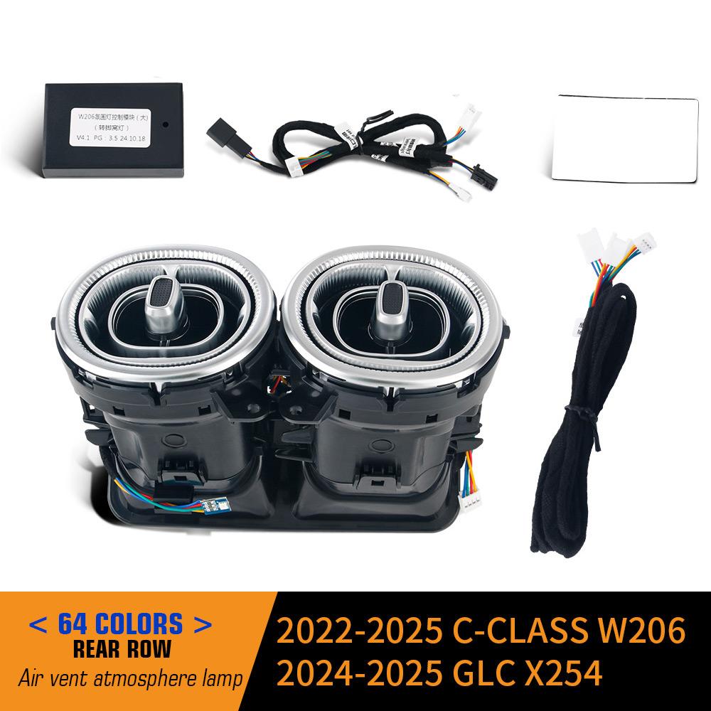 Светодиодный дефлектор кондиционера Турбо-воздуховыпускник Подсветка салона 64 цвета для Mercedes-Benz C-Class W206 2025-25 GLC X254 2025-25