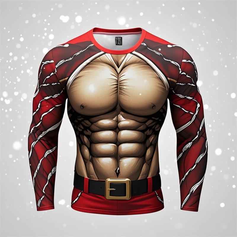 Мускулистые рождественские футболки мужские топы повседневные свободные уличные 3D-принты уродливые рождественские футболки с длинным рукавом спортивная футболка одежда Y2k