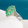 Bella Box Luxury Emerald Two Tone Electroplated Flower Ring Shape Lady Dance Party Rings Statement Jewelry For Women