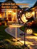 Pumpkin Moon Garden Stake Light, 34inch Halloween Solar Lights Outdoor Moon Width: 7 Inches, Waterproof, Two Pumpkins Light with Black Cat / Ghost
