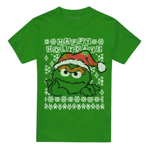 Sesame Street Unisex Adult Ugly Christmas Oscar The Grouch T-Shirt