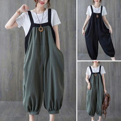 Женский летний комбинезон без рукавов с квадратным воротником, лоскутный цветной комбинезон на подтяжках, шаровары длиной до щиколотки, комбинезон