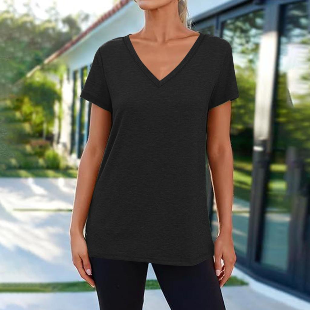 Футболки с коротким рукавом и V-образным вырезом, футболки для женщин, модные топы, модный легкий мягкий повседневный летний топ