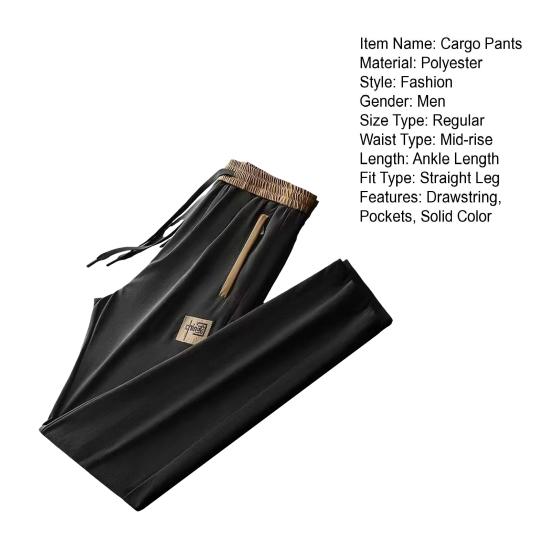 Мужские летние брюки-карго с эластичной резинкой на талии, однотонные длинные брюки с боковыми карманами, прямые спортивные штаны