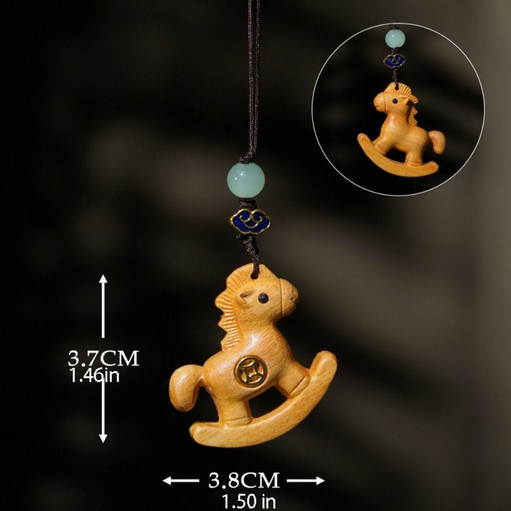 Traditional Horse Keychain Wooden Zodiac Key Ring Chinese Style Mobile Phone Chain New Year Gift
