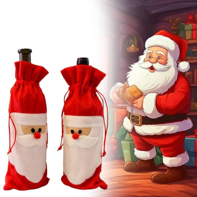 Wine Christmas Bottle Cover Red Nose Santa Claus Bottle Dress Up Bags Props