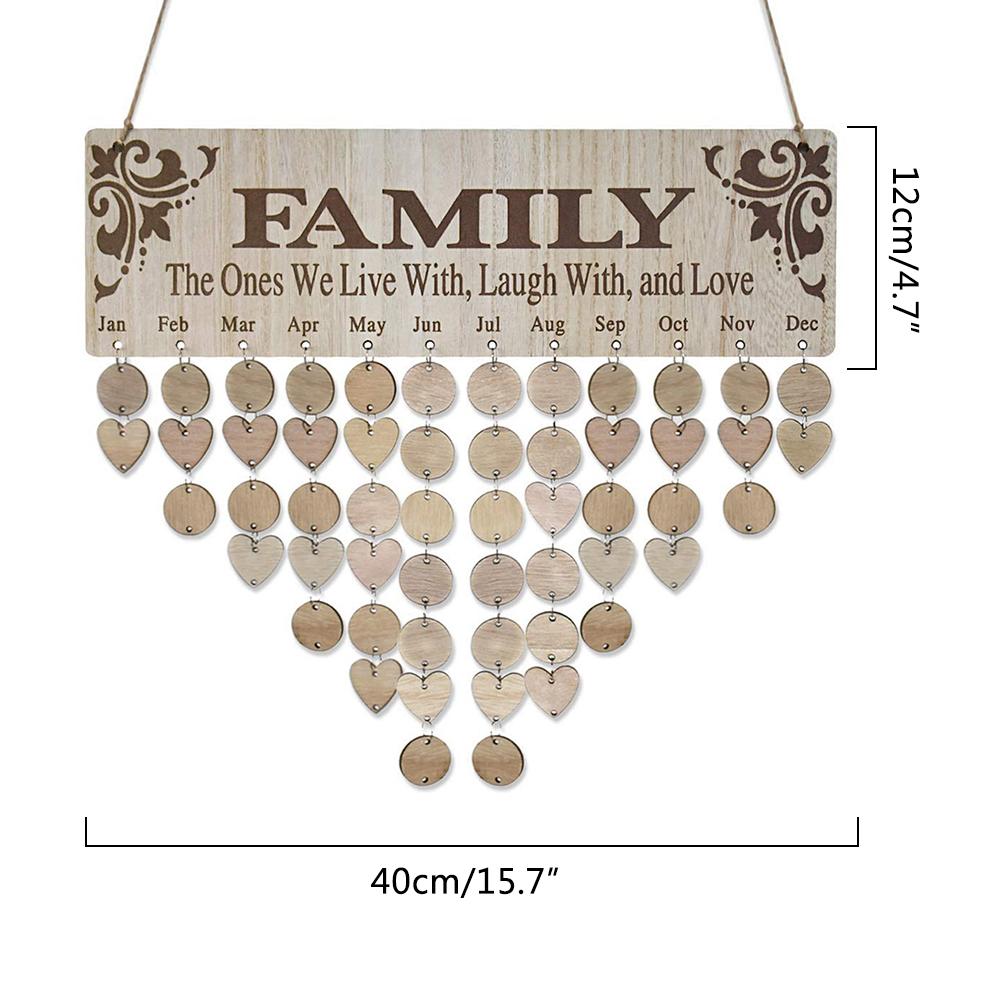 Family Birthday Calendar with Tags Wooden Wall Hanging Board Birthday Reminder Calendar Plaque