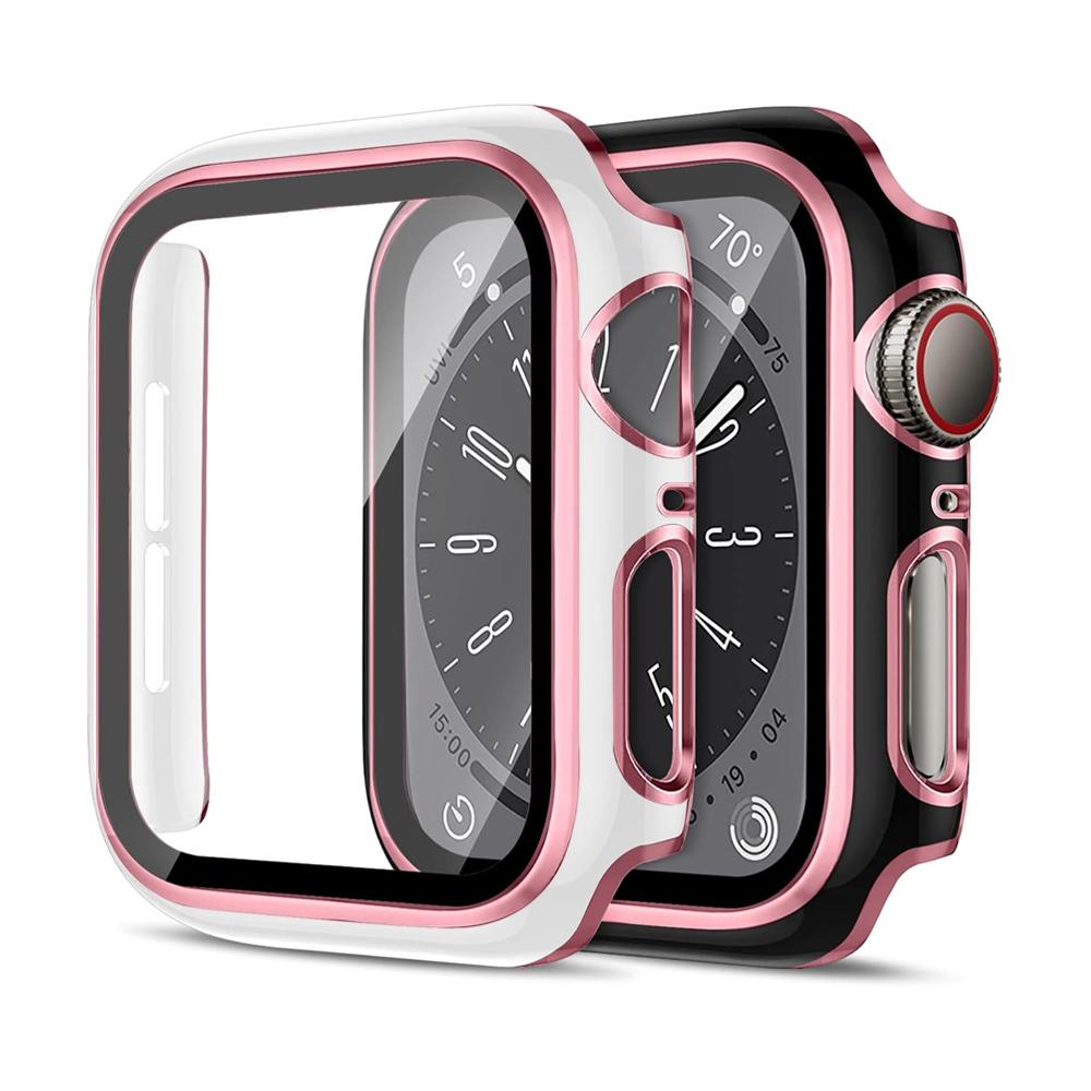 Защитное стекло + Чехол-бампер из ПК для Apple Watch 45мм 44мм 41мм 42мм 40мм 38мм iWatch series 9 8 7 SE 6 5 4