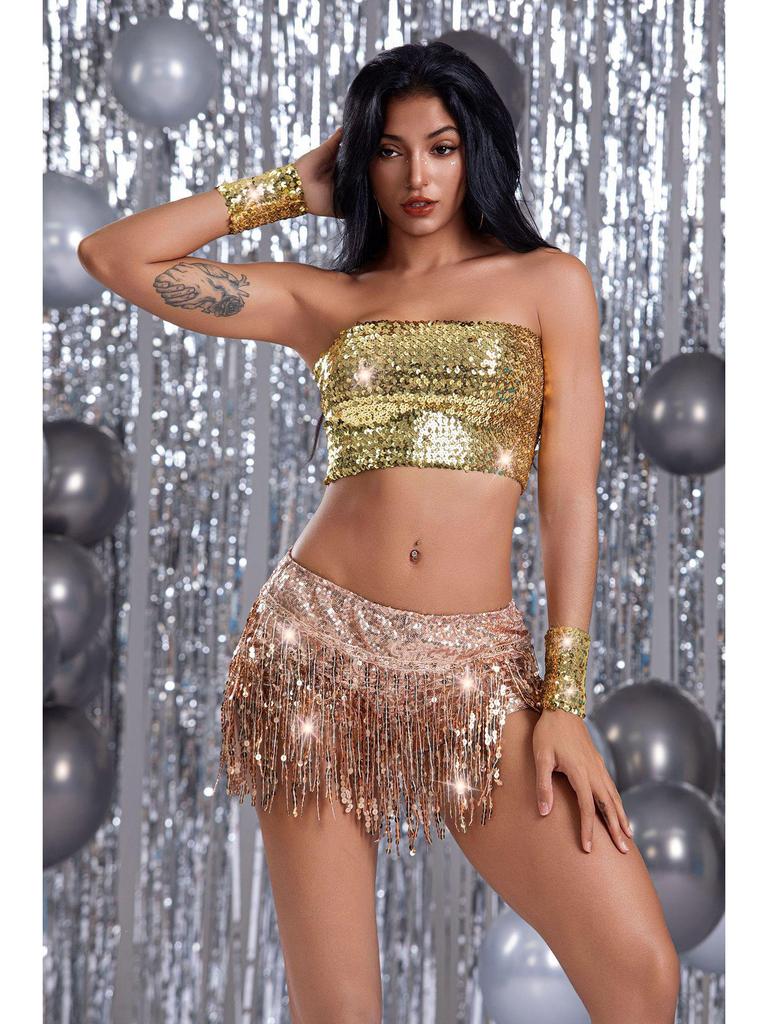 Sequined Tassel Skirt for Latin Dance & Stage Performance - Women's DS Costume with Shorts