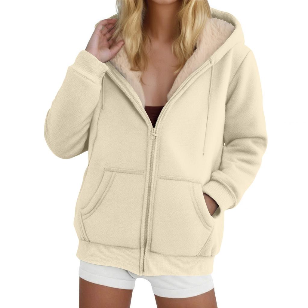 Women's Fashion Casual Sweatshirt Loose Zipper Cardigan Long Sleeve Hooded Jacket