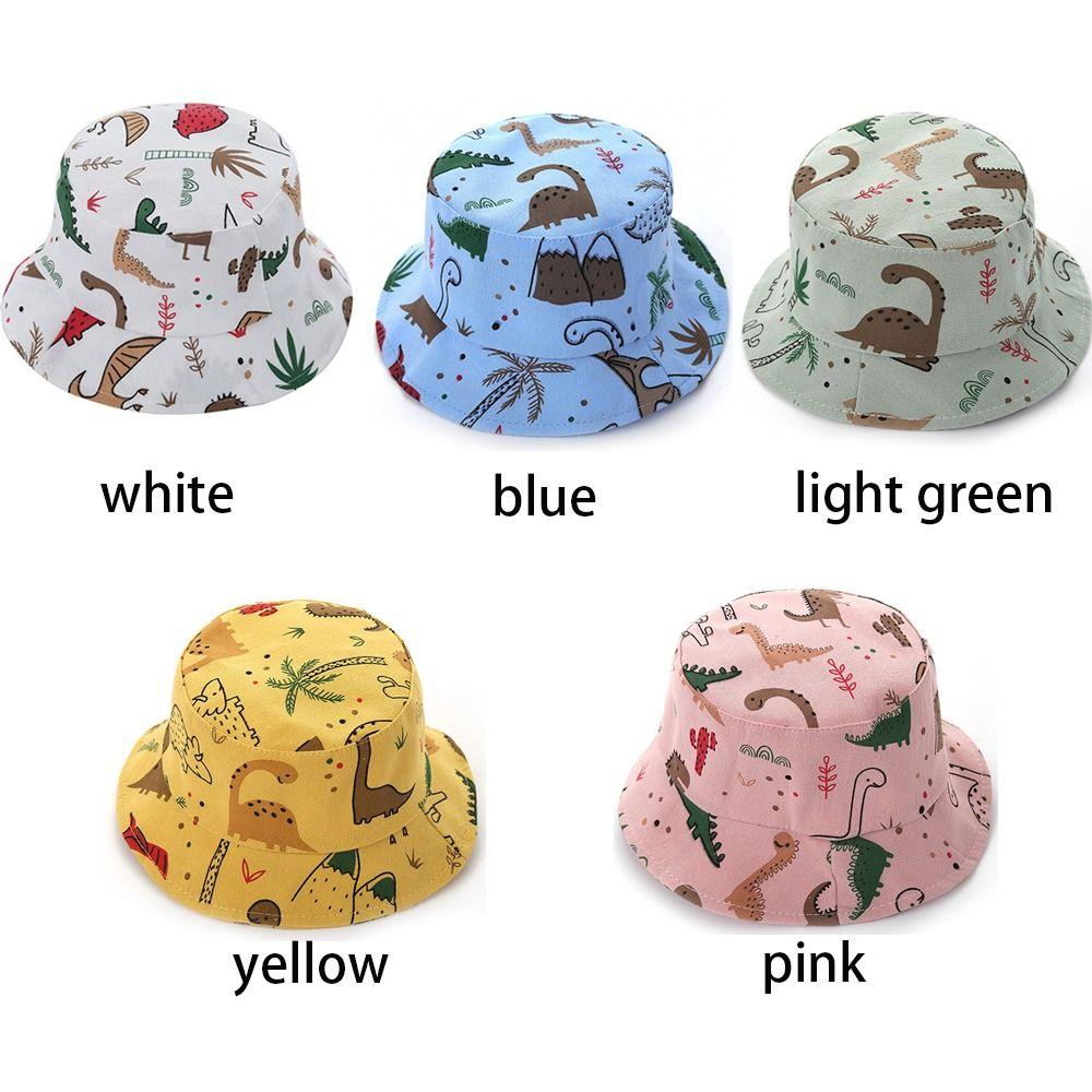 Cartoon Dinosaur Print Baby Bucket Caps Scalp Protection Beach Hat Baby Girls