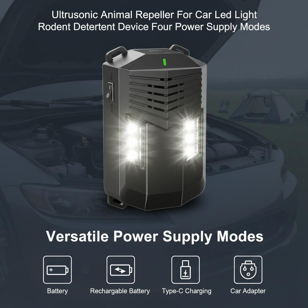 Ultrasonic Animal Repeller For Car Led Light Rodent Deterrent Device Four Power Supply Modes