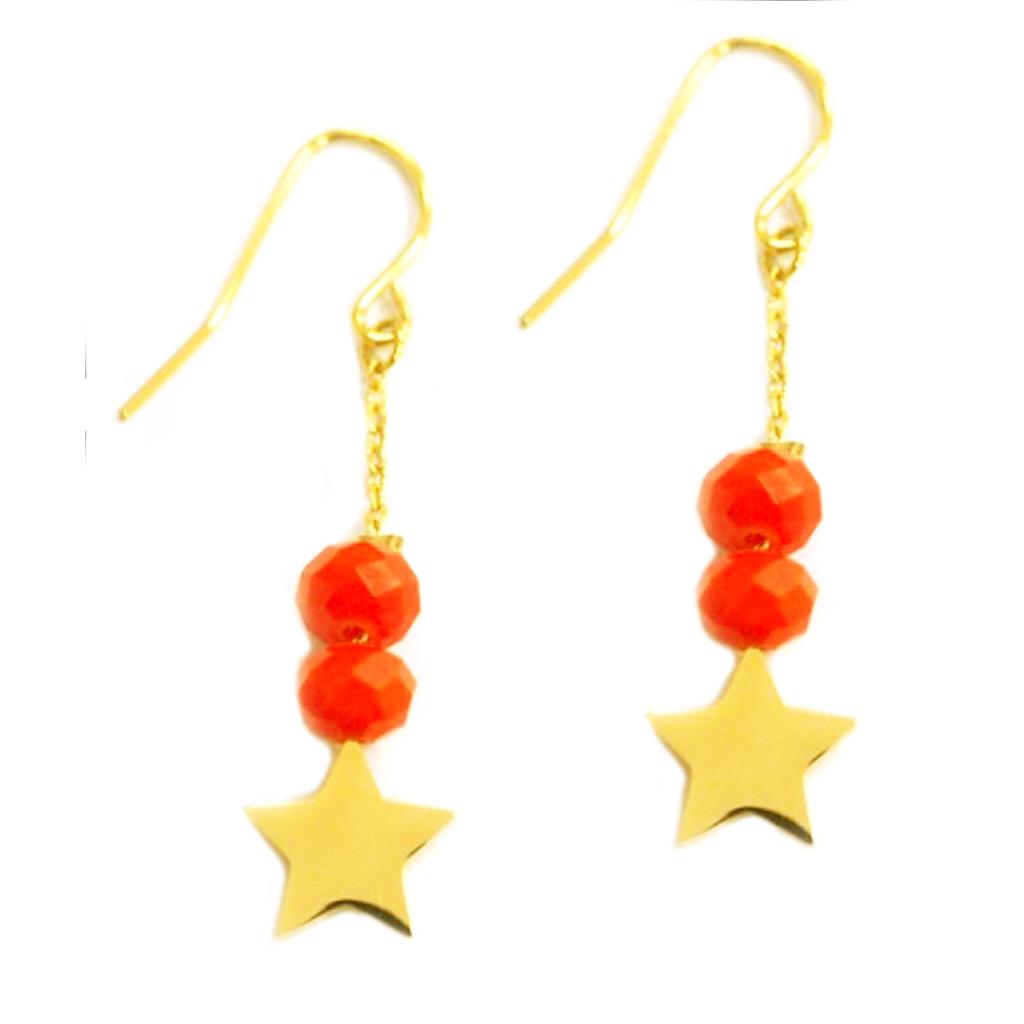 Les Trésors De Lily [Q1203] - Designer Steel Earrings 'A Star Is Born' Orange Gold - 30x10 Mm