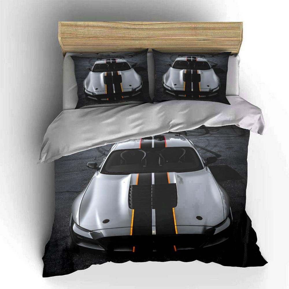 Sleek silver sports car top view Print Bedding Set 1 Duvet Cover 2 Pillowcases for Adult and Children Luxury Gift Full Size